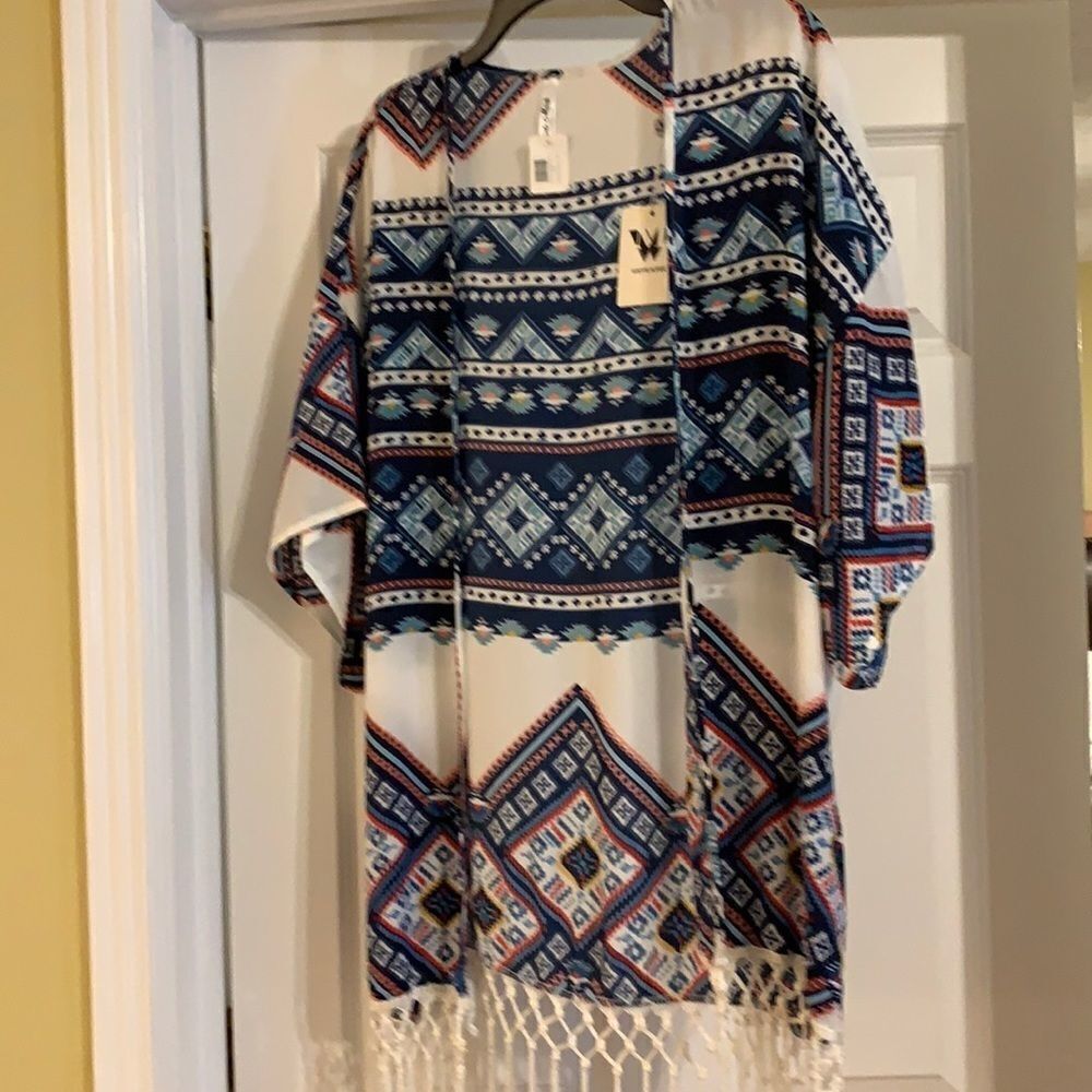 White Mark fringe One Size Fringe Kimono NWT